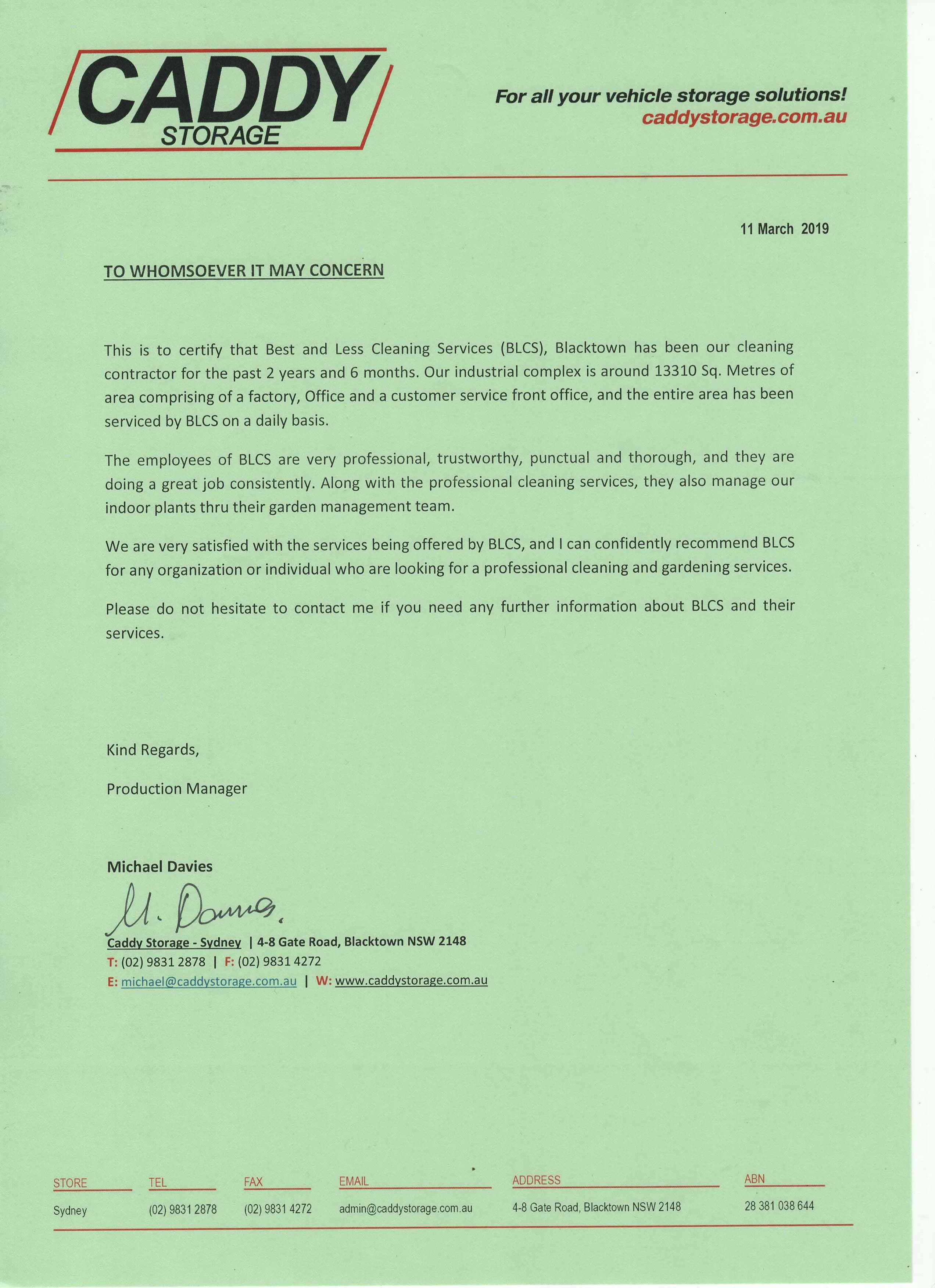 CADDY Industrial Feedback Letter